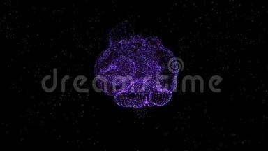 大脑动画与大<strong>数据</strong>流分析的形状抽象粒子在黑色背景。